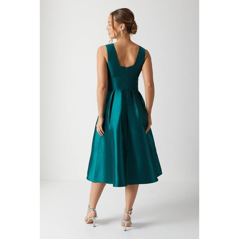 Coast Plunge Neck Structured Twill Midi Dress Emerald Green US 8 NWT Pockets - Picture 8 of 10